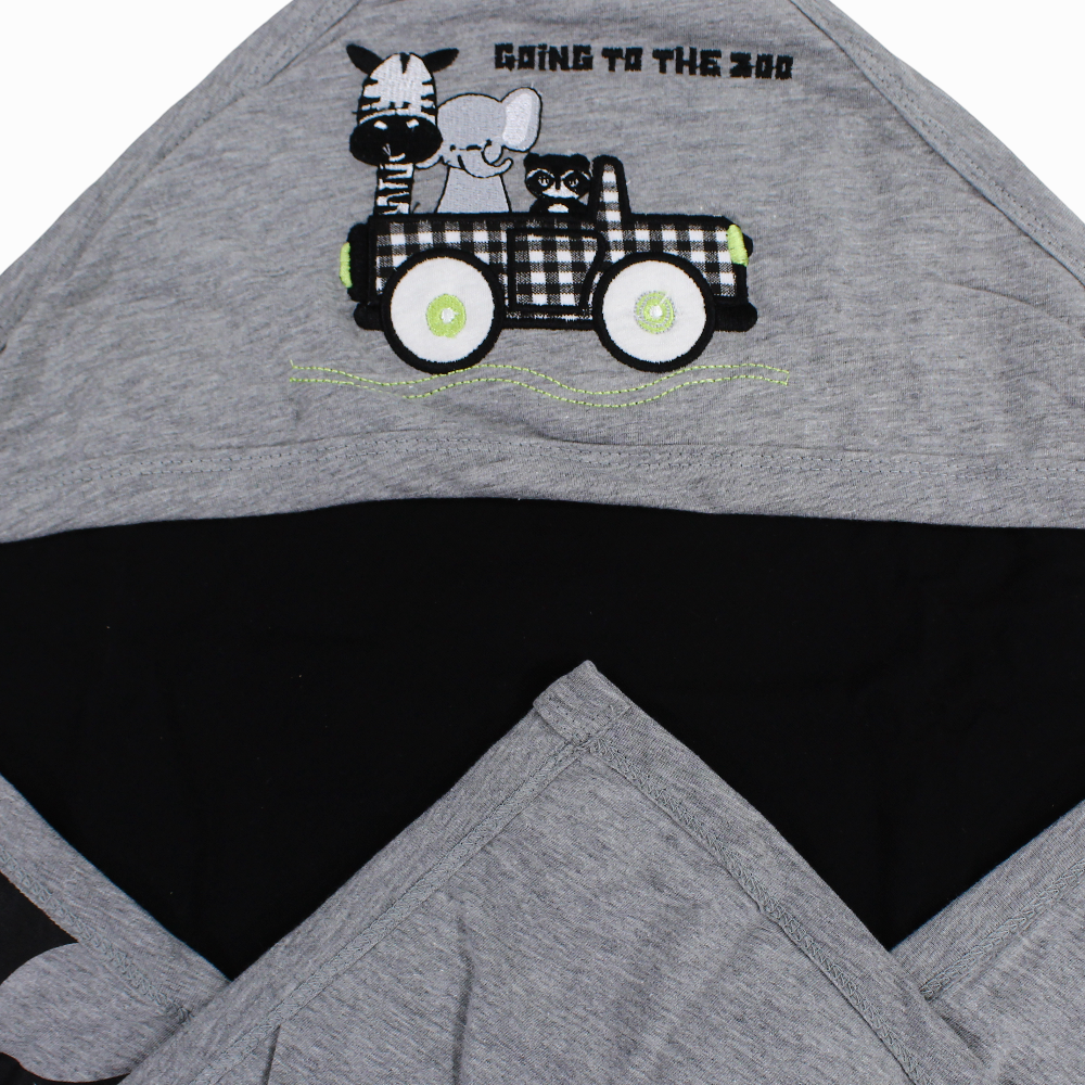 Cotton Baby Blanket – Grey/Black with Riding Animals Design