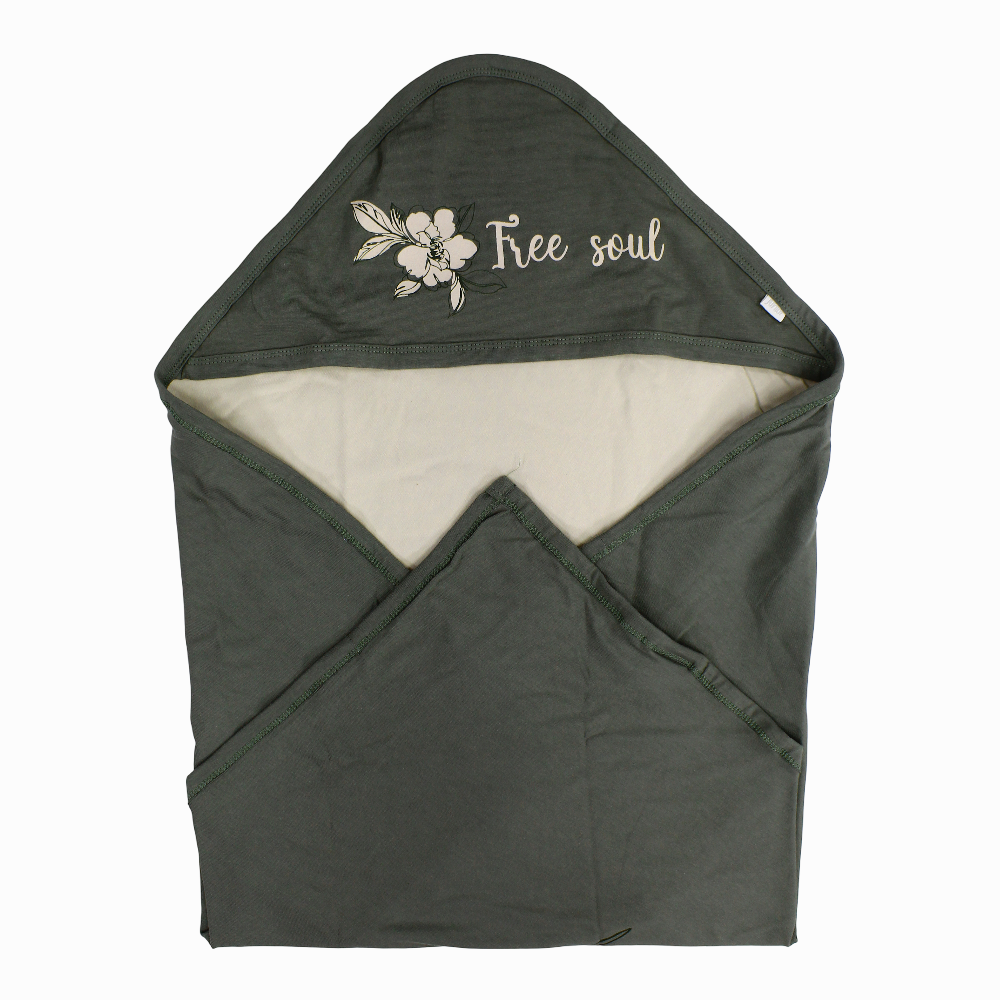 Cotton Baby Blanket – Green with "Free Soul" Design