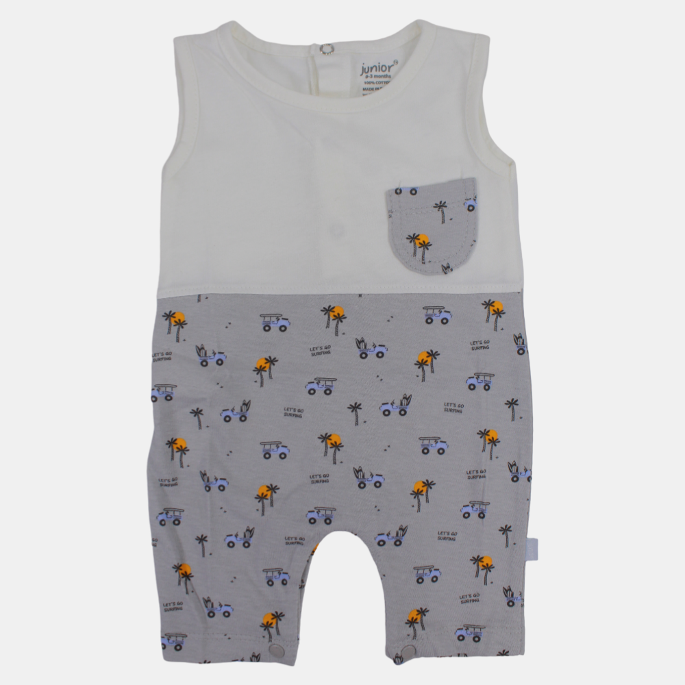 Baby Boys' Romper – Off-White & Gray "Let's Go Surfing"