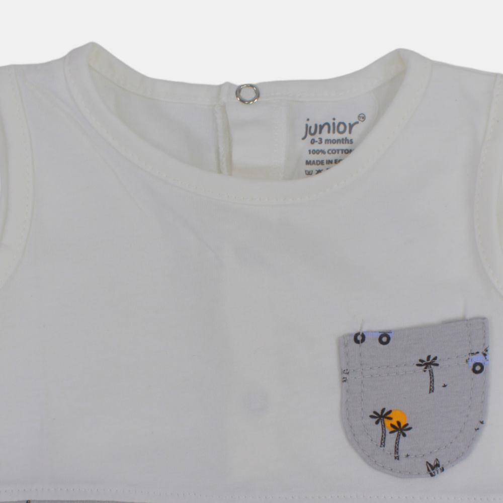 Baby Boys' Romper – Off-White & Gray "Let's Go Surfing"