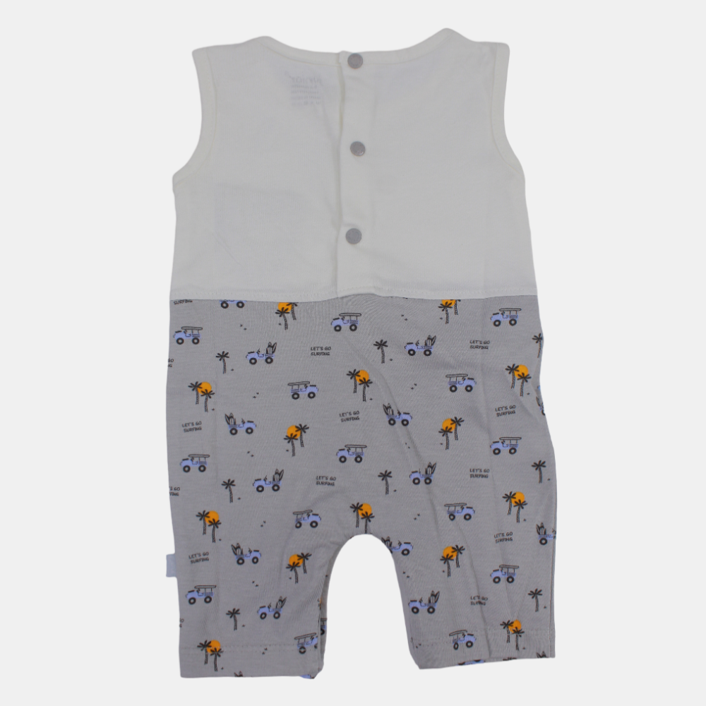 Baby Boys' Romper – Off-White & Gray "Let's Go Surfing"