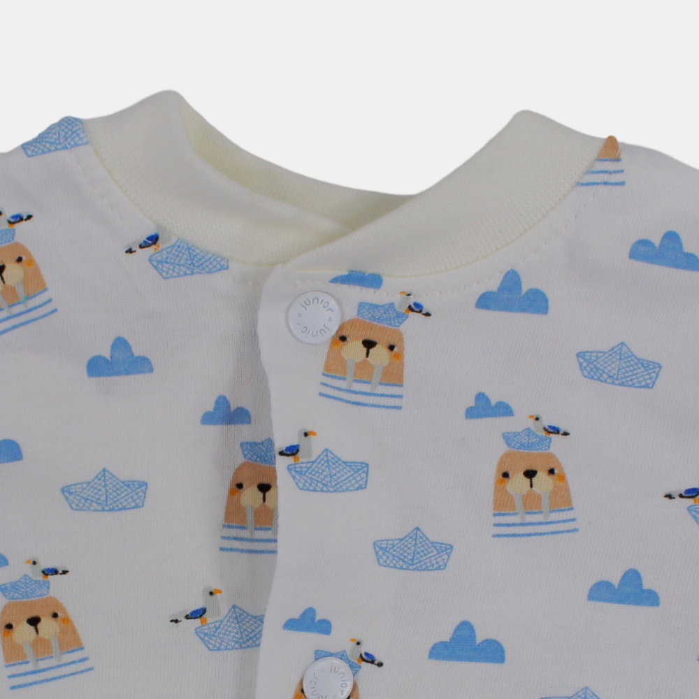 Baby Boys' Cotton Romper – Off-White Sea Lion Design