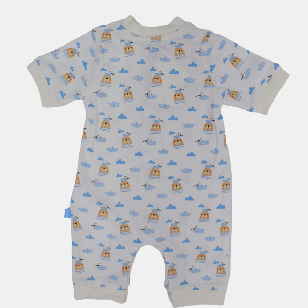 Baby Boys' Cotton Romper – Off-White Sea Lion Design