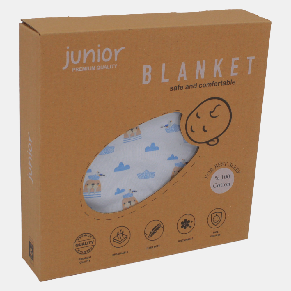 Baby Boys' Cotton Blanket – White & Blue Sea Lion Design