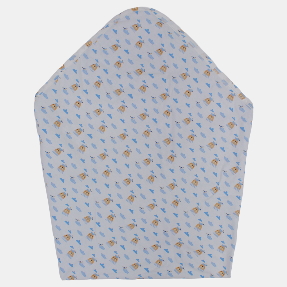 Baby Boys' Cotton Blanket – White & Blue Sea Lion Design