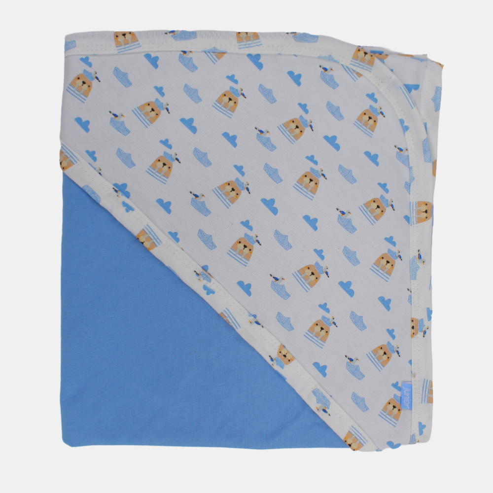 Baby Boys' Cotton Blanket – White & Blue Sea Lion Design