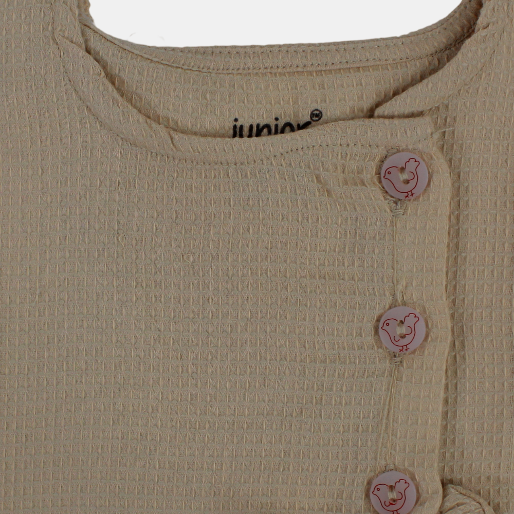 Baby Girls' Sleeveless Cotton Romper – Beige with Bow