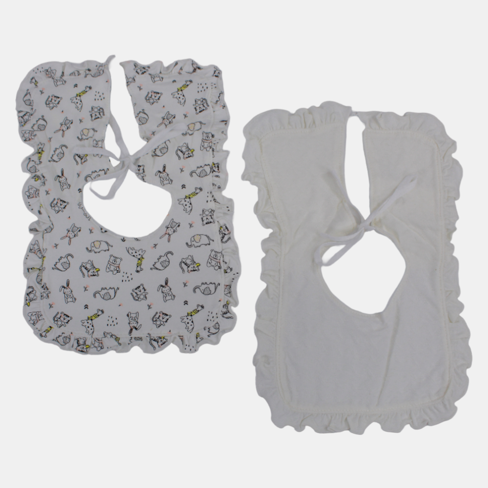 Baby Girls' Cotton Bibs – Set of 2 (Animal Theme)