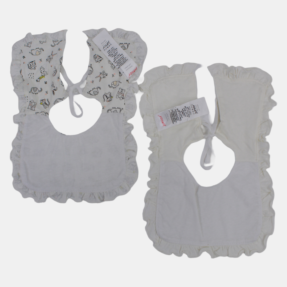 Baby Girls' Cotton Bibs – Set of 2 (Animal Theme)