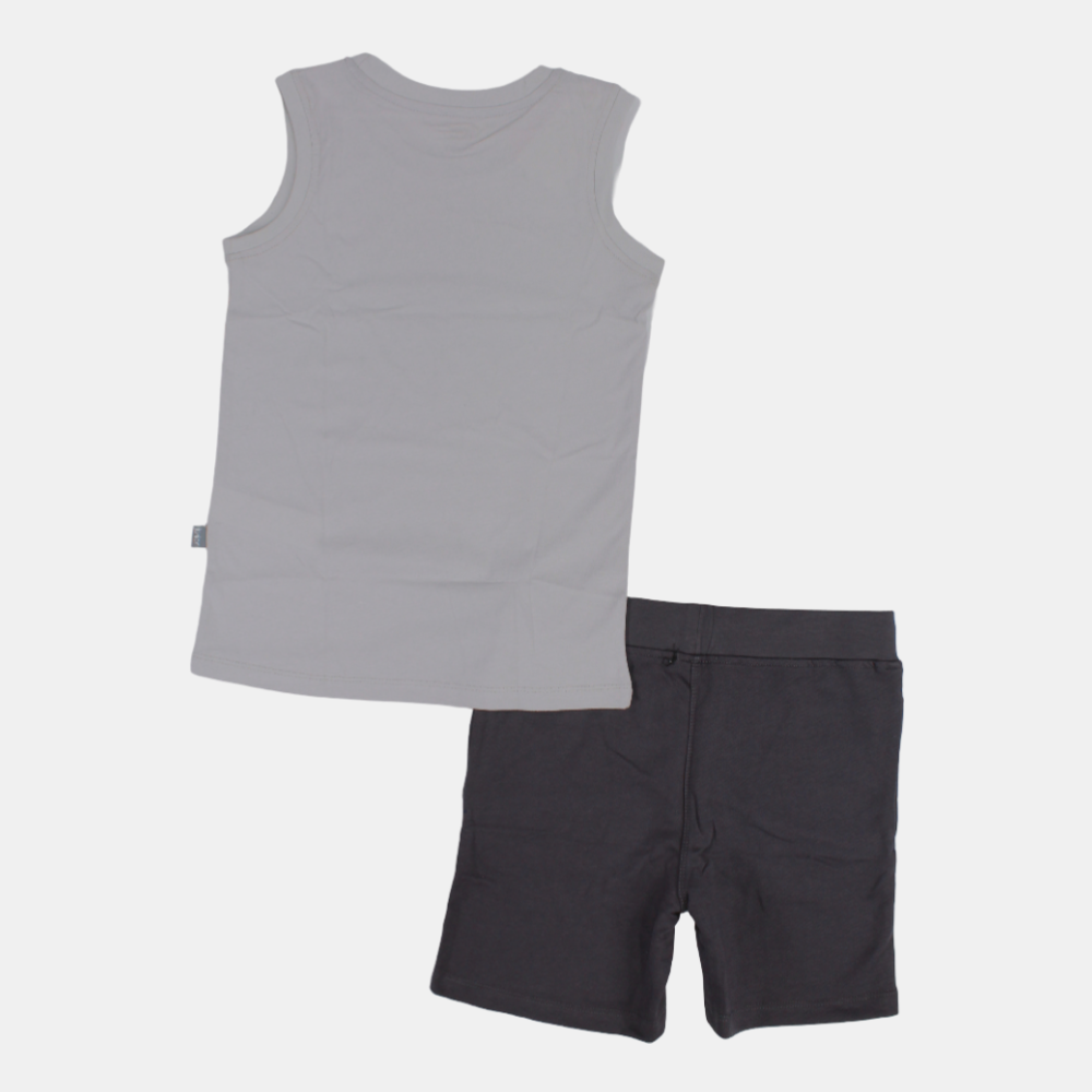 Boys Sleeveless Cotton Pajama Set – Grey (Explore Theme)