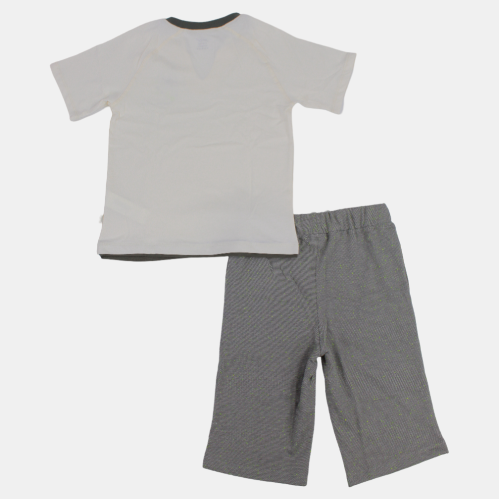 Boys Short-Sleeved Cotton Pajama Set – (Off-White/Grey)