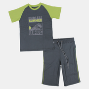 Boys Short-Sleeved Cotton Pajama Set – Grey (Summer Theme)