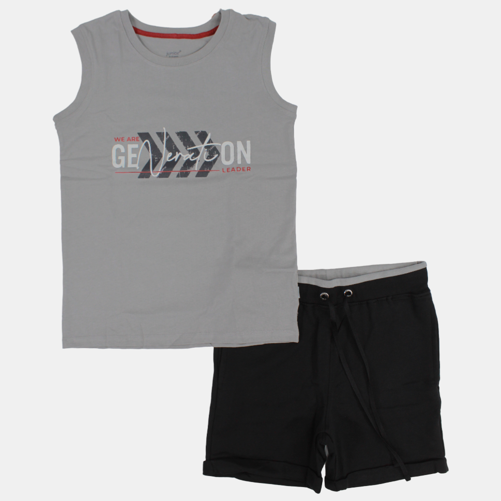 Boys Sleeveless Cotton Pajama Set – Grey