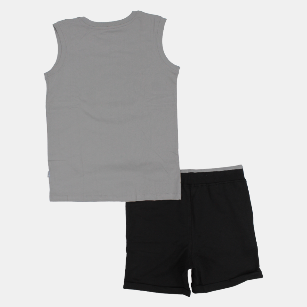 Boys Sleeveless Cotton Pajama Set – Grey