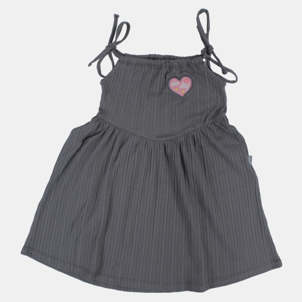 Girls Strappy Cotton Nightgown – Grey (Heart Theme)