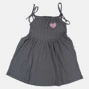 Girls Strappy Cotton Nightgown – Grey (Heart Theme)