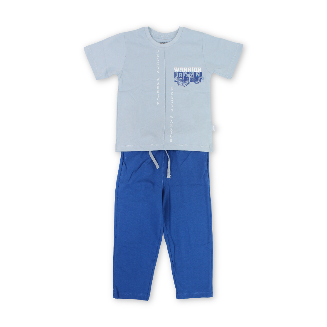 Baby Boys Cotton Pajama – Baby Blue with "Warrior Dragon" Print - Clothing - Junior