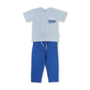 Baby Boys Cotton Pajama – Baby Blue with "Warrior Dragon" Print