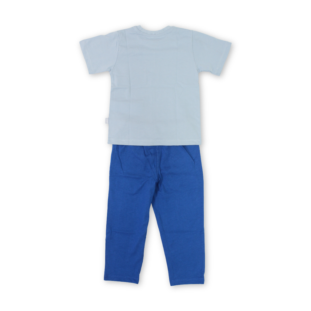 Baby Boys Cotton Pajama – Baby Blue with "Warrior Dragon" Print