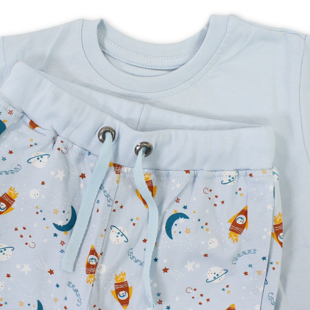 Baby Boys Cotton Pajama – Baby Blue with Space Print