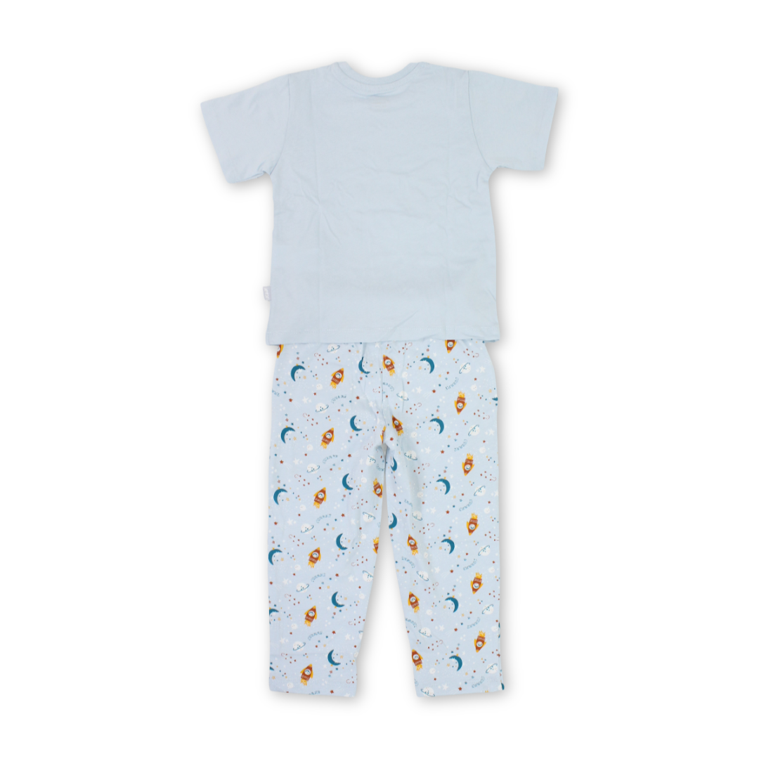 Baby Boys Cotton Pajama – Baby Blue with Space Print