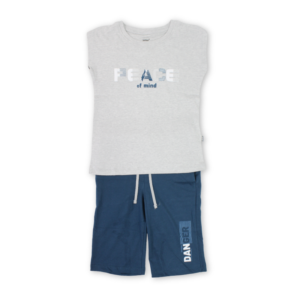 Boys Cotton Sleeveless Pajama – Grey with "Peace Of Mind" Print - Clothing - Junior