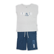 Boys Cotton Sleeveless Pajama – Grey with "Peace Of Mind" Print
