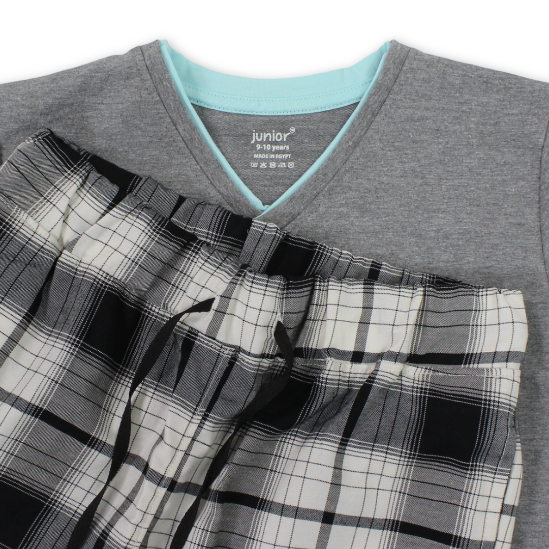 Boys Cotton Pajama – Grey with "Some Thing" Print