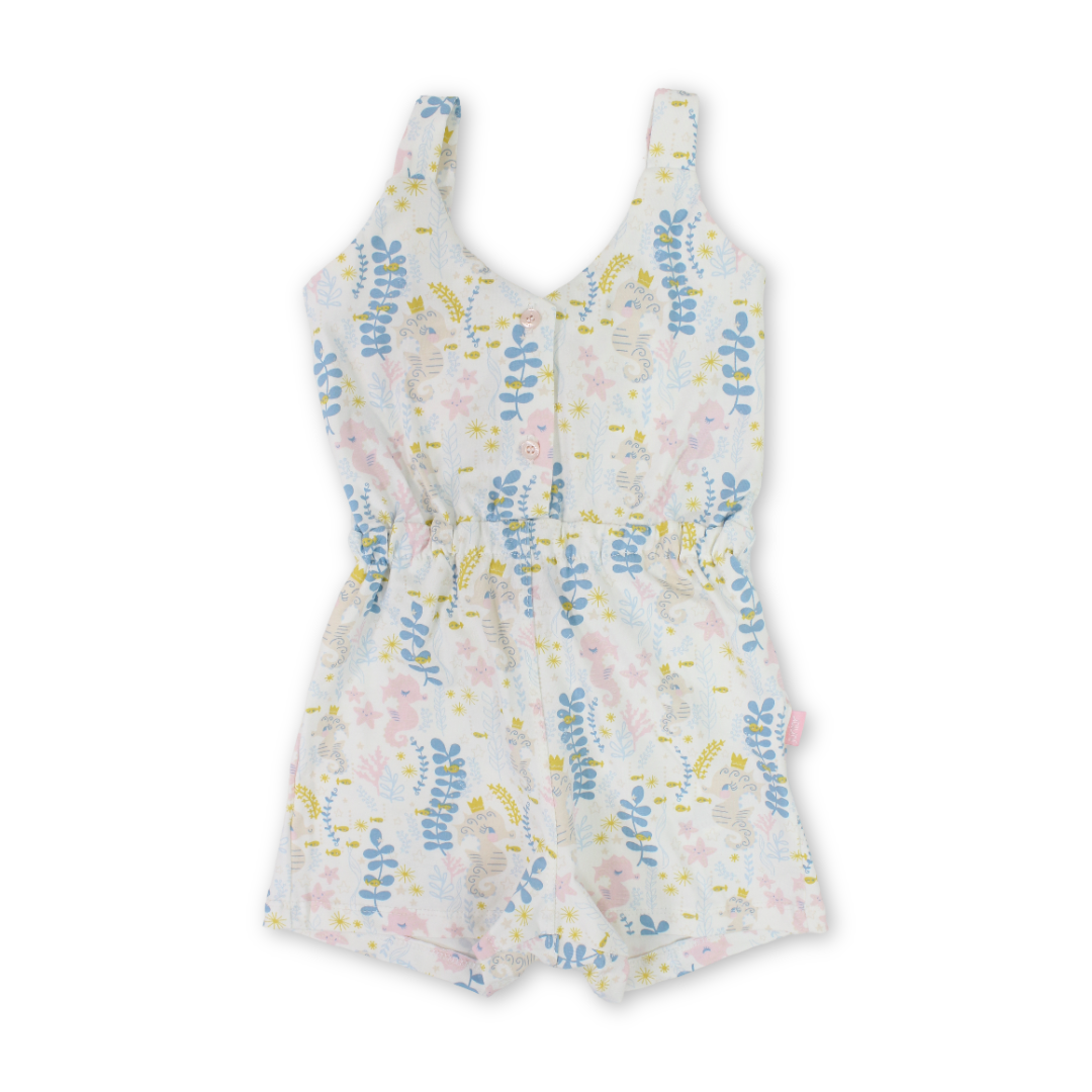 Girls Cotton Sleeveless Jump Suit – Off-White with Coral Reef Print - Clothing - Junior