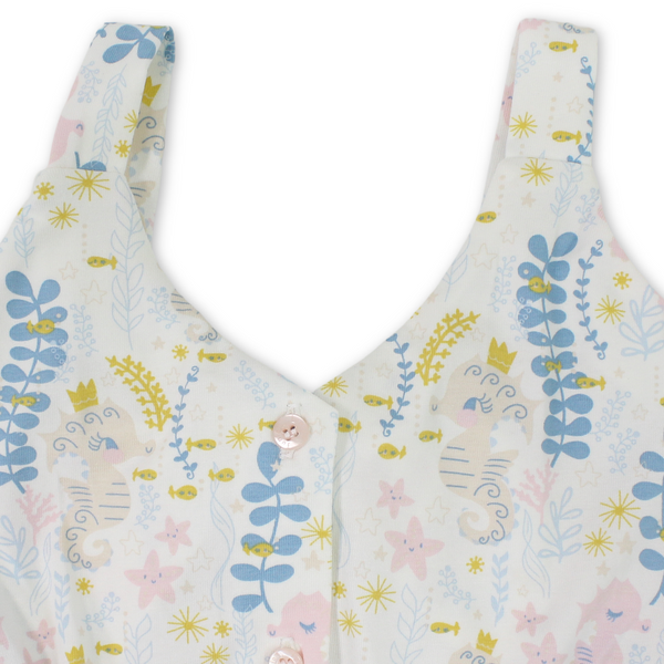 Girls Cotton Sleeveless Jump Suit – Off-White with Coral Reef Print