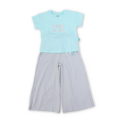 Girls Cotton Pajama – Aqua with "Dino Girl" Print