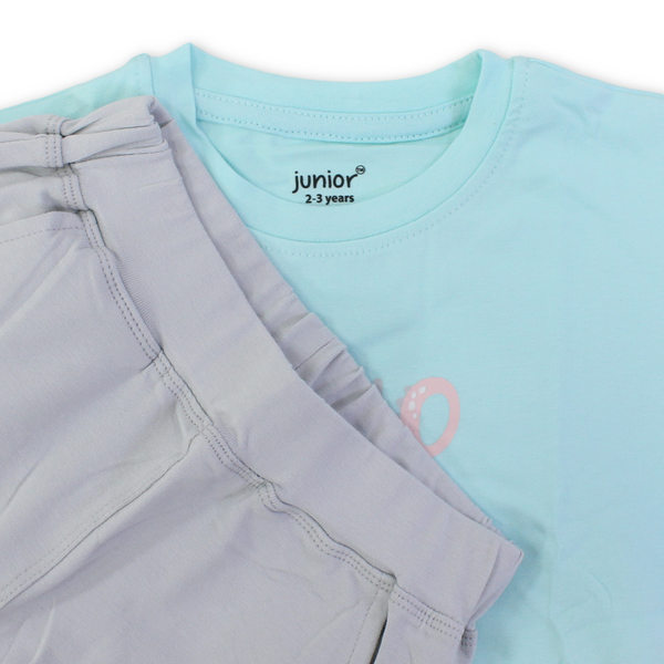 Girls Cotton Pajama – Aqua with "Dino Girl" Print