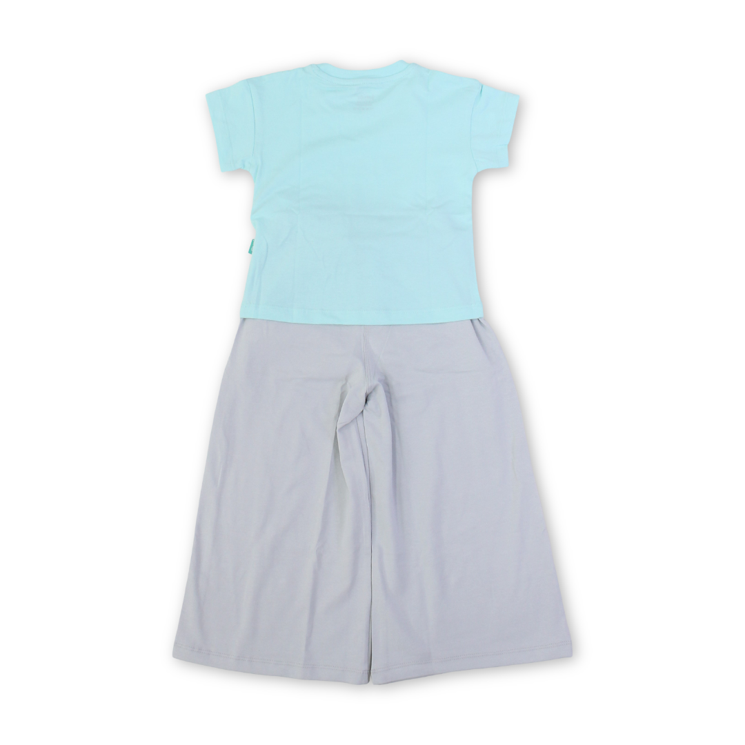 Girls Cotton Pajama – Aqua with "Dino Girl" Print