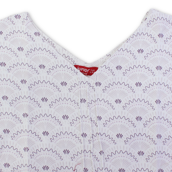 Girls Cotton Sleeveless Dress – Off-White with Fans Print