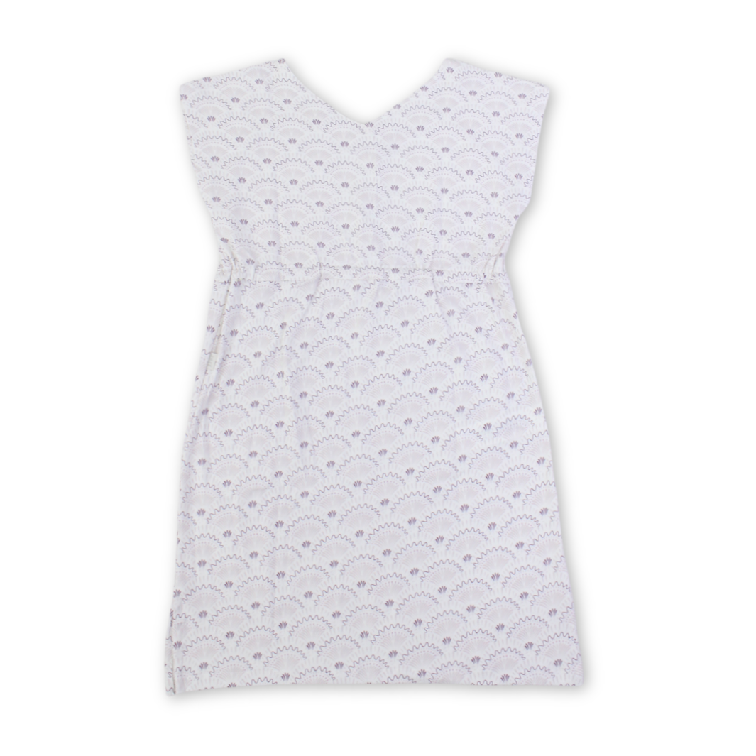Girls Cotton Sleeveless Dress – Off-White with Fans Print