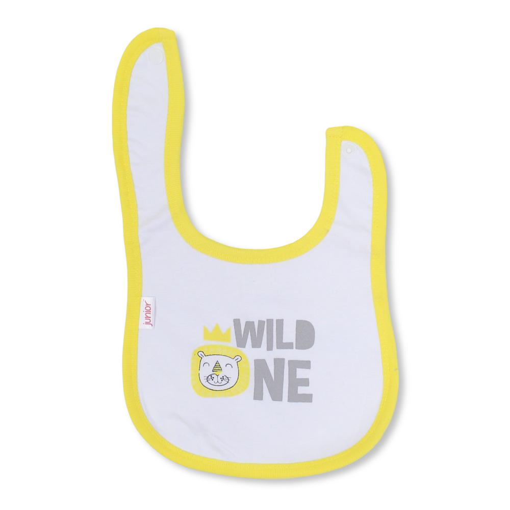 Cotton Baby Bib – Yellow & White with Wild One Print