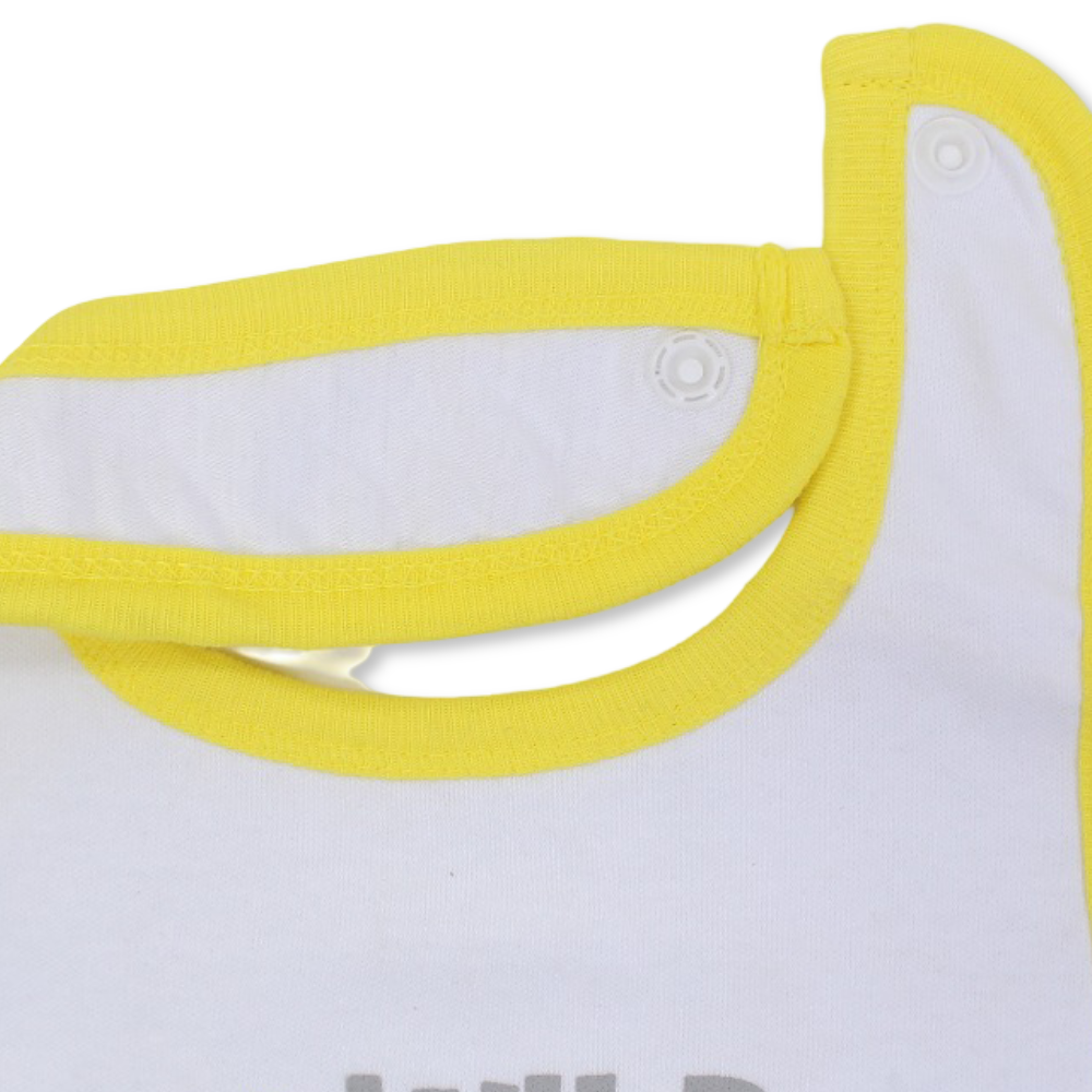 Cotton Baby Bib – Yellow & White with Wild One Print