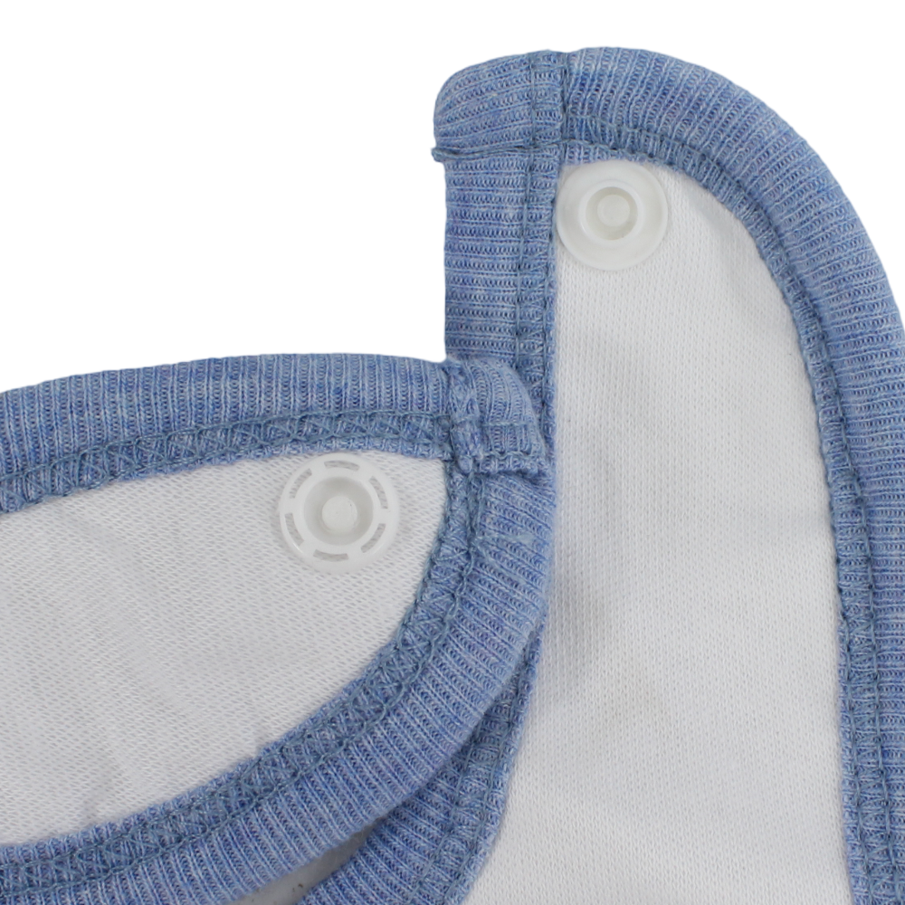 Cotton Baby Bib – Baby Blue & White with Hey Little Robot Print