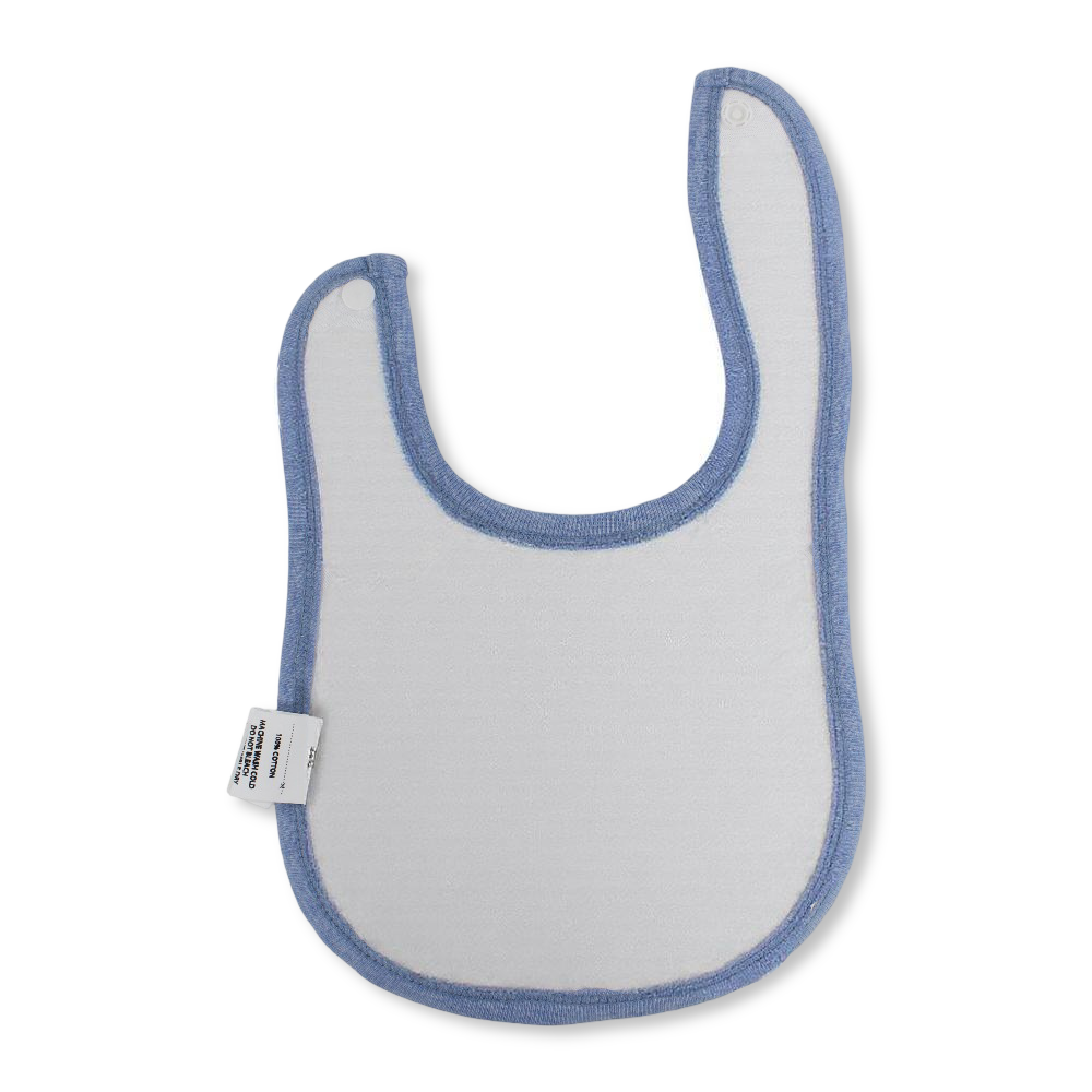 Cotton Baby Bib – Baby Blue & White with Hey Little Robot Print