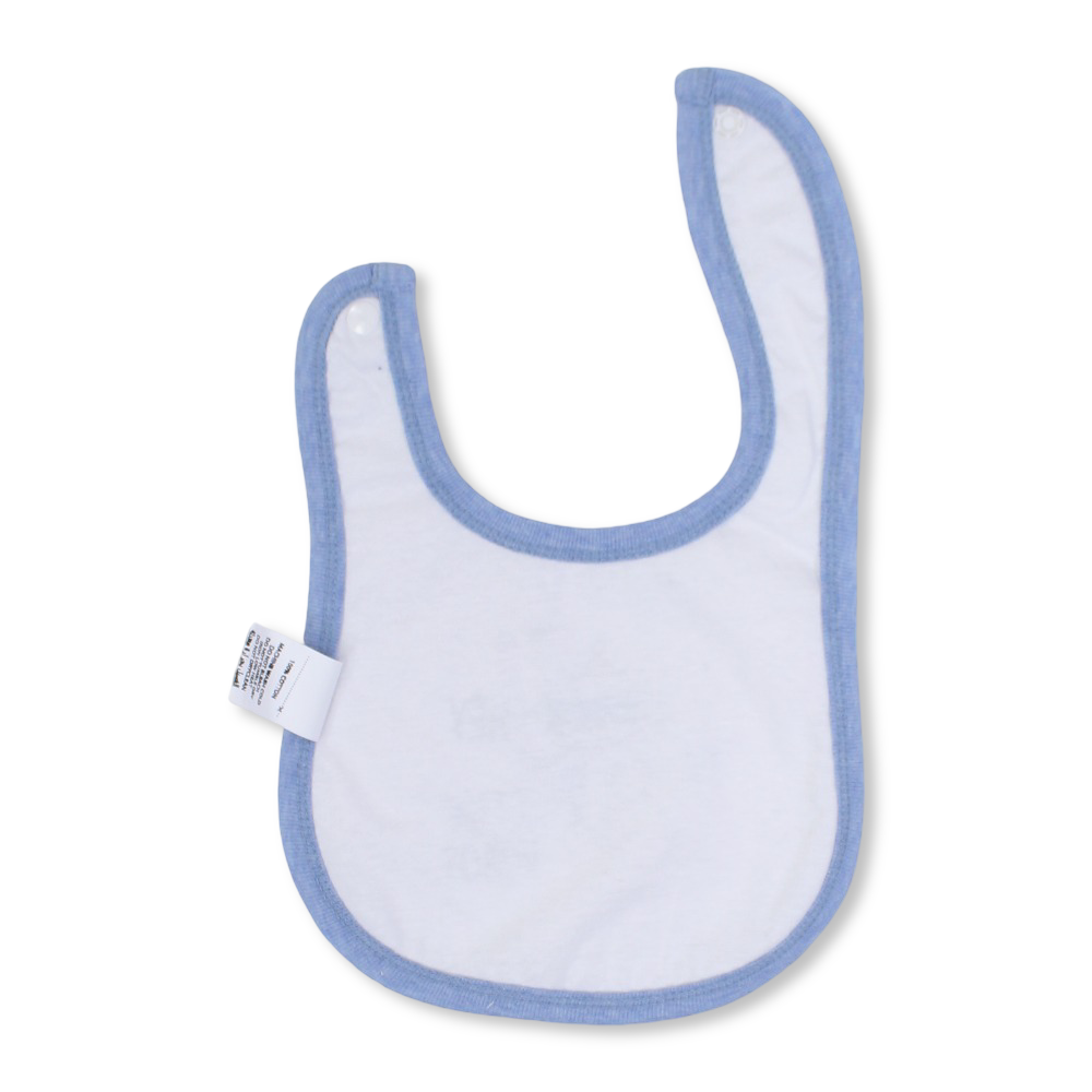 Cotton Baby Bib – Baby Blue & White with Hey Little Robot Print
