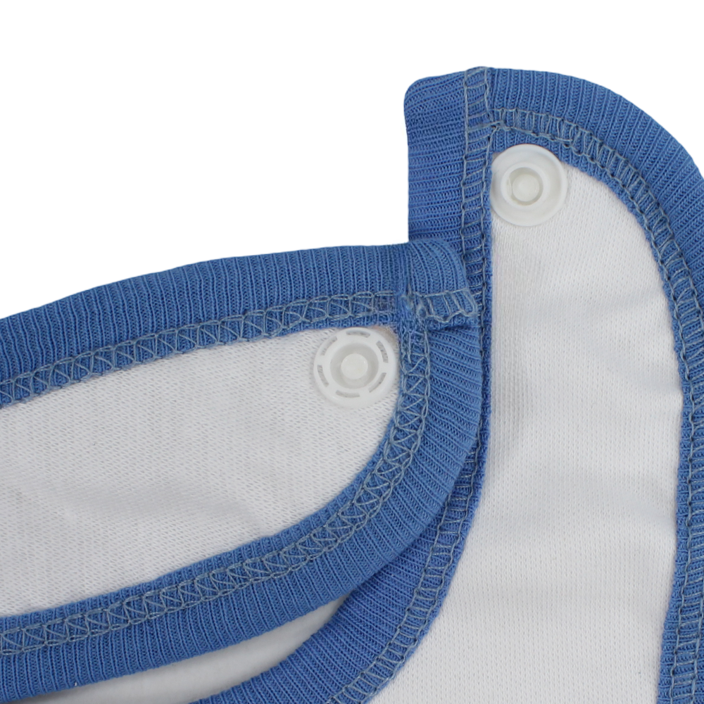 Cotton Baby Bib – Indigo & White with Cute Teddy Print