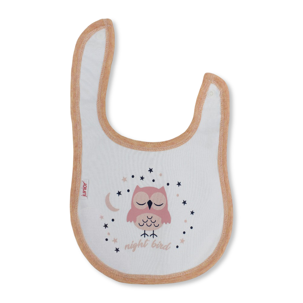 Cotton Baby Bib – Salmon & White with Night Owl Print