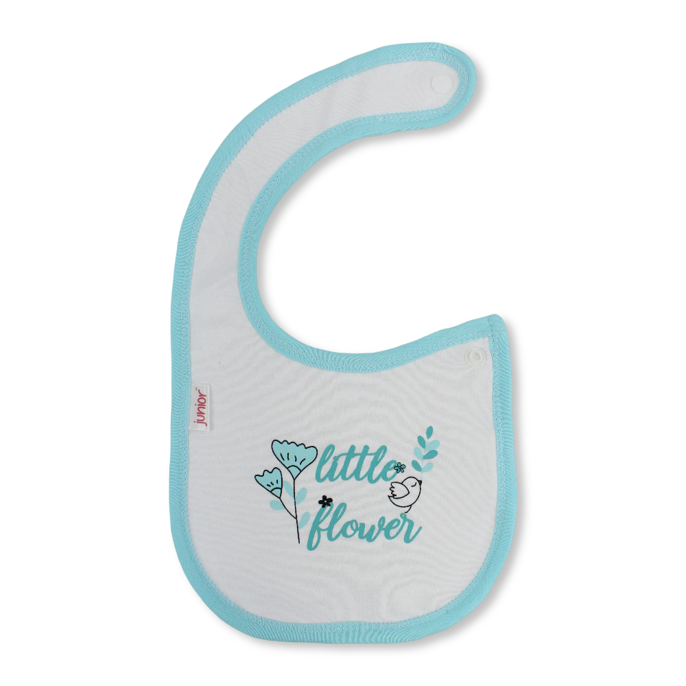 Cotton Baby Bib – Aqua & White with Little Flower Print