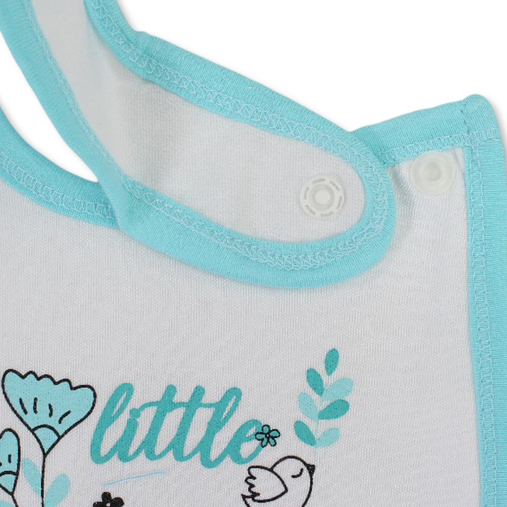 Cotton Baby Bib – Aqua & White with Little Flower Print