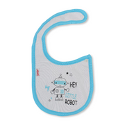 Cotton Baby Bib – Turquoise & White with Hey Little Robot Print