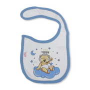 Cotton Baby Bib – Indigo & White with Cute Teddy Print