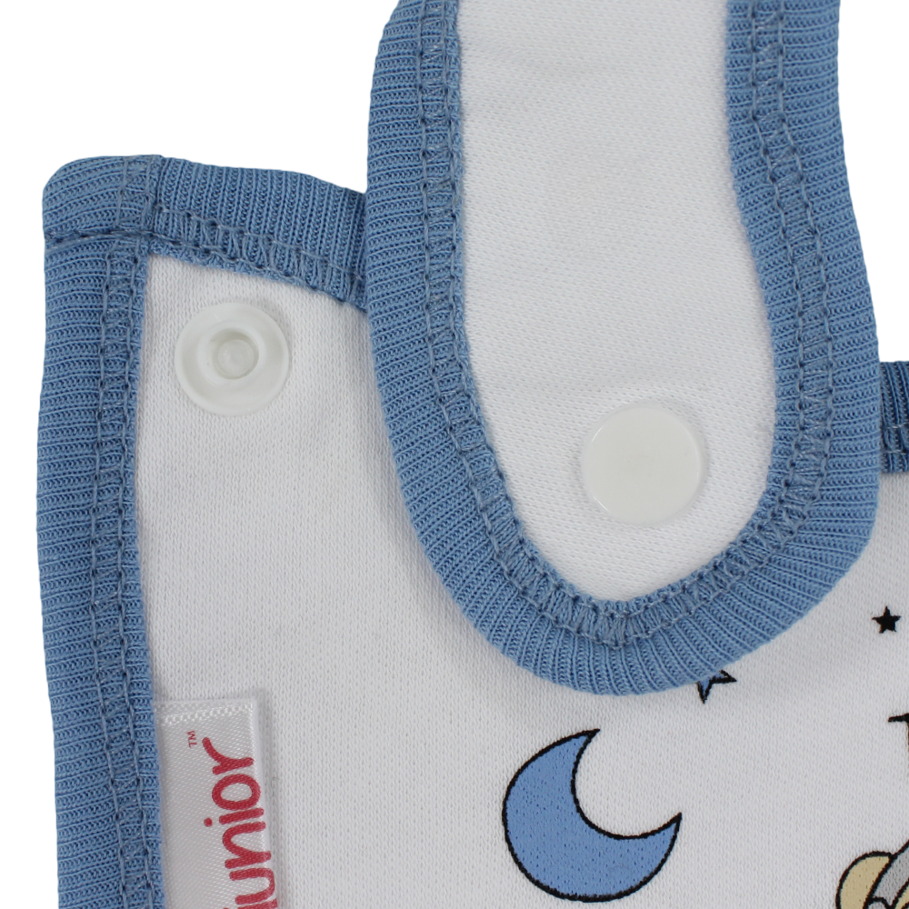 Cotton Baby Bib – Indigo & White with Cute Teddy Print