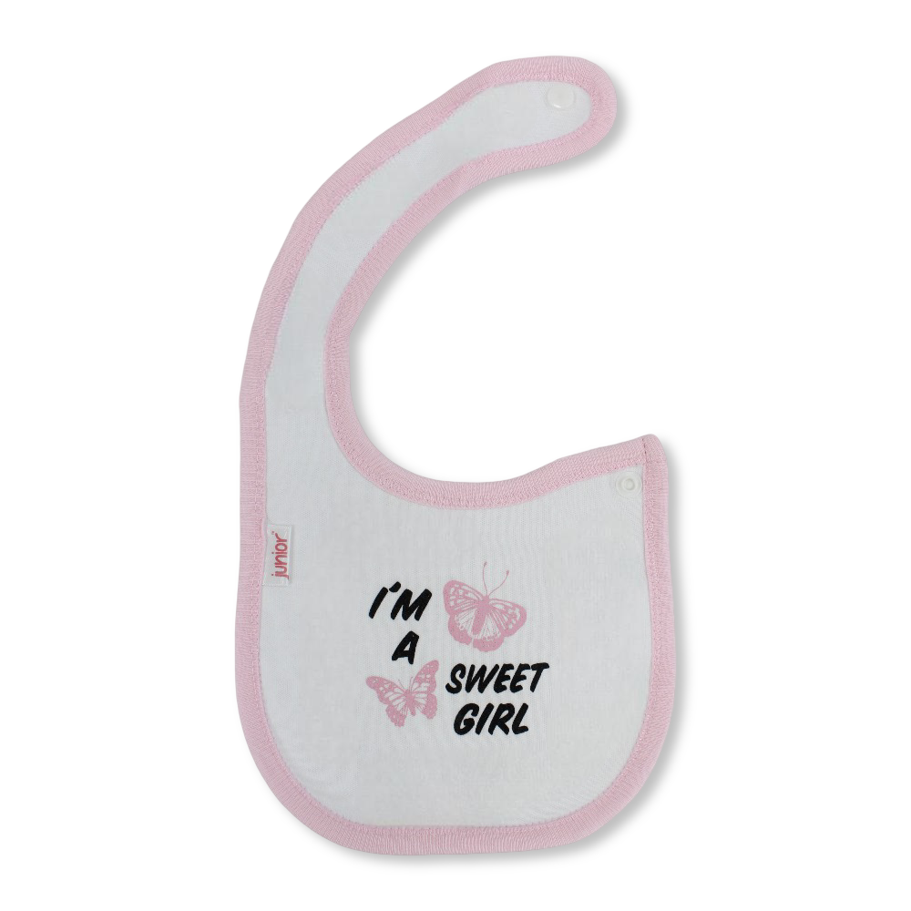 Cotton Baby Bib – Pink & White with I’m a Sweet Girl Print