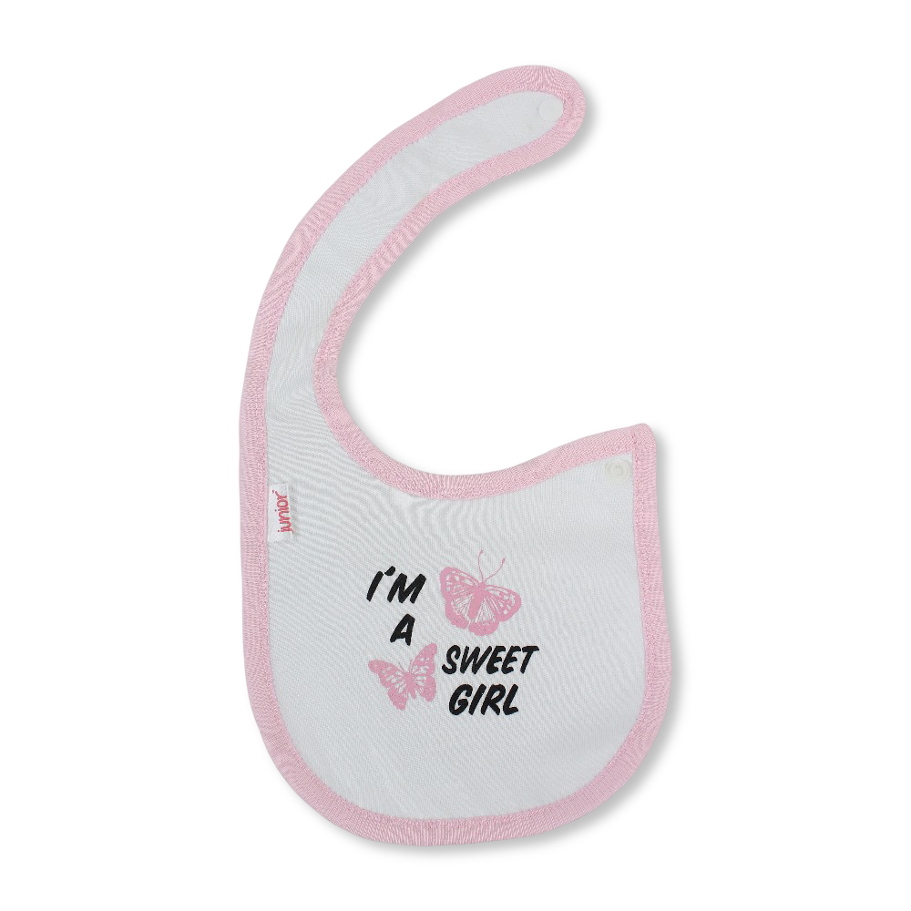 Cotton Baby Bib – Pink & White with I’m a Sweet Girl Print