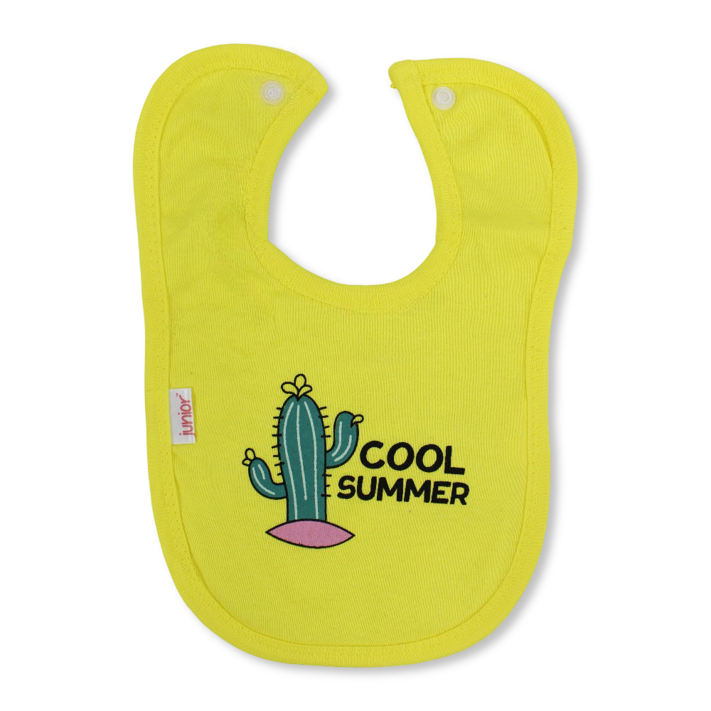 Cotton Baby Bib – Yellow with Cool Summer Cactus Print